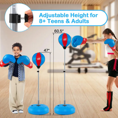Kids’ Adjustable Punching Bag Set  Includes Reflex Ball and Safe Boxing Toy Components