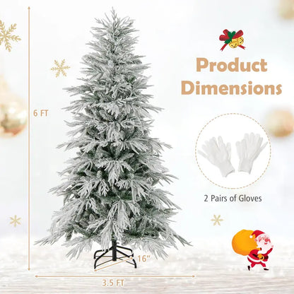 6- to 8-Foot Pre-Lit Snow-Flocked Artificial Christmas Tree Featuring PE and PVC Mixed-Tip Branches