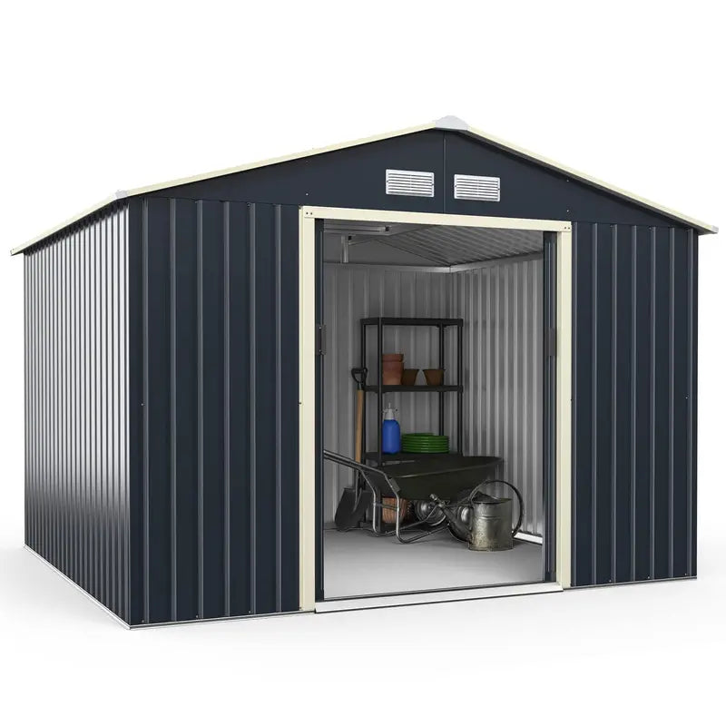 Heavy-Duty Metal Storage Shed  Outdoor 7’x6′, 9’x6′, or 9’x8′ Building with Vents & Sliding Doors