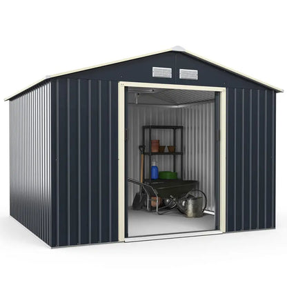 Heavy-Duty Metal Storage Shed  Outdoor 7’x6′, 9’x6′, or 9’x8′ Building with Vents & Sliding Doors
