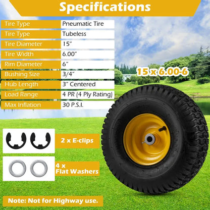 2-Pack 15 x 6.00-6 Tube-Type Tires & Wheels  Standard Inner Tube Compatibility