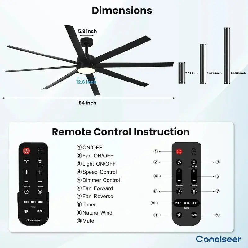 72-Inch Modern Ceiling Fan  Indoor/Outdoor Use for Living Rooms, Cafés & Patios