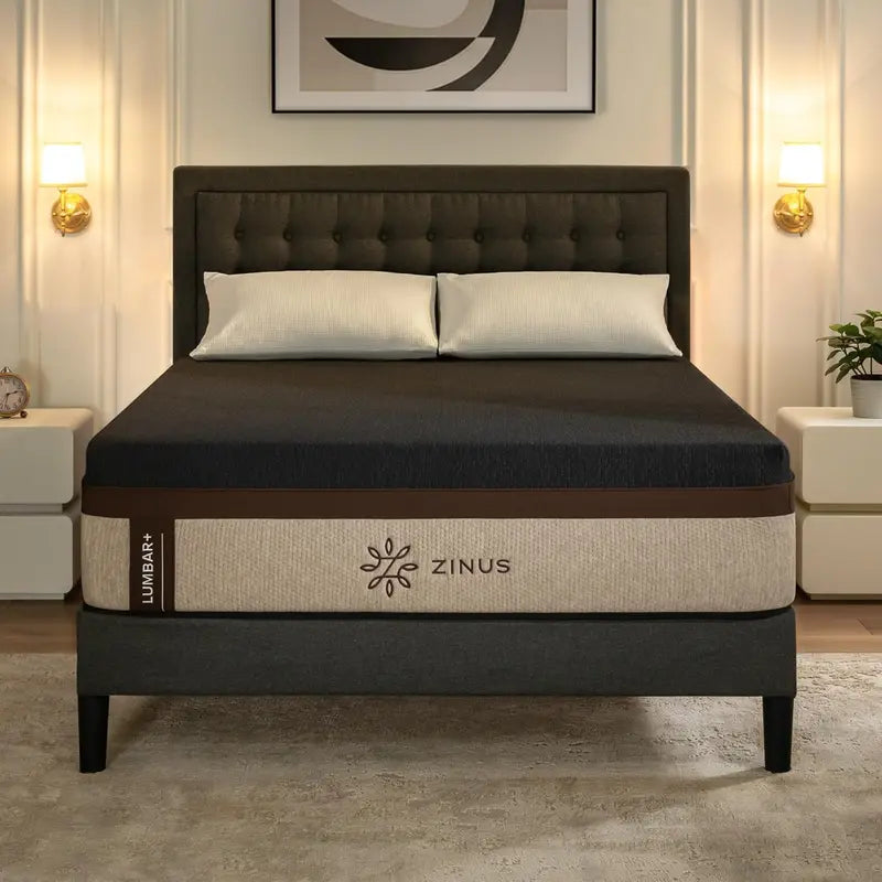 Zinus Lumbar+ 14-Inch King Mattress: Ergonomic Memory Foam with Targeted Lumbar Support, Cooling Gel Infusion, Green Tea Extract, and Soft Cool-to-Touch Cover