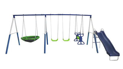 XDP Recreation All-Star Playground Metal Swing Set, 6-Leg, for 7 Kids, Heavy-Duty Steel, Includes Swings, Slide, Space Rider
