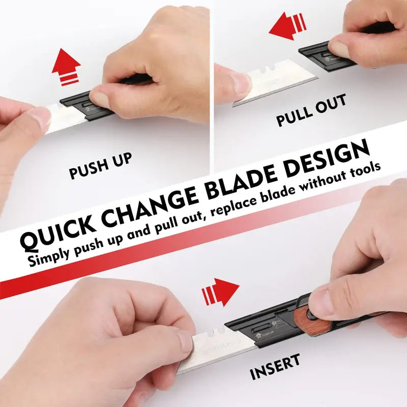 WORKPRO Folding 2-in-1 Utility Knife with 10 Extra SK5 Replacement Blades