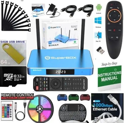 Bundle Box S5 MAX 2024 Pack 1 Voice Full Keyboard Remote 2 HDMI TF Card LED Light Strip  Easy Install & Phone Support Included