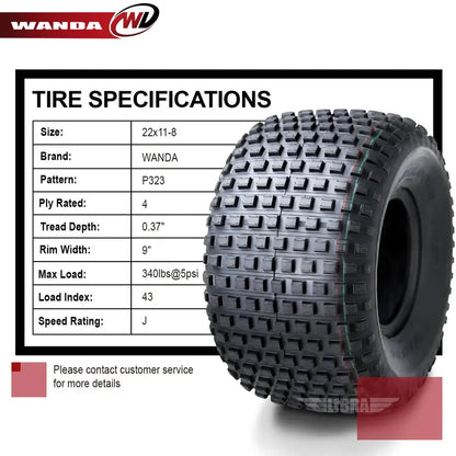 2 New WANDA ATV Tires 22X11-8 22x11x8 4PR P323  10032