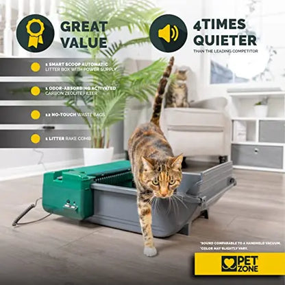 Pet Zone Smart Scoop Automatic Litter Box Value Pack, Self Cleaning Litter Box, Kitty Litter Box No Expensive Refills [ Auto Hands-Free Large Litter Box, Easy to Clean, Works w/ Clumping Cat Litter ]