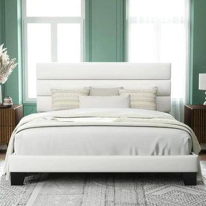 Allewie King Platform Bed Frame  Velvet-Upholstered Headboard with Solid Wood Slats
