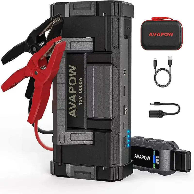 AVAPOW 6000A Peak Amp Jump Starter  12V Portable Booster for Gas & Diesel Vehicles, LED Light, Dual USB