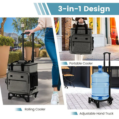 Collapsible 50-Can Rolling Cooler  3-in-1 Insulated Soft Bag with Removable Wheels