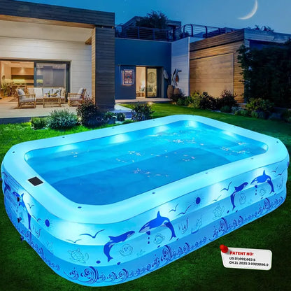 2026 Upgraded Solar-Inflatable Pool for Adults with LED Lights  Large Backyard Swimming Pool