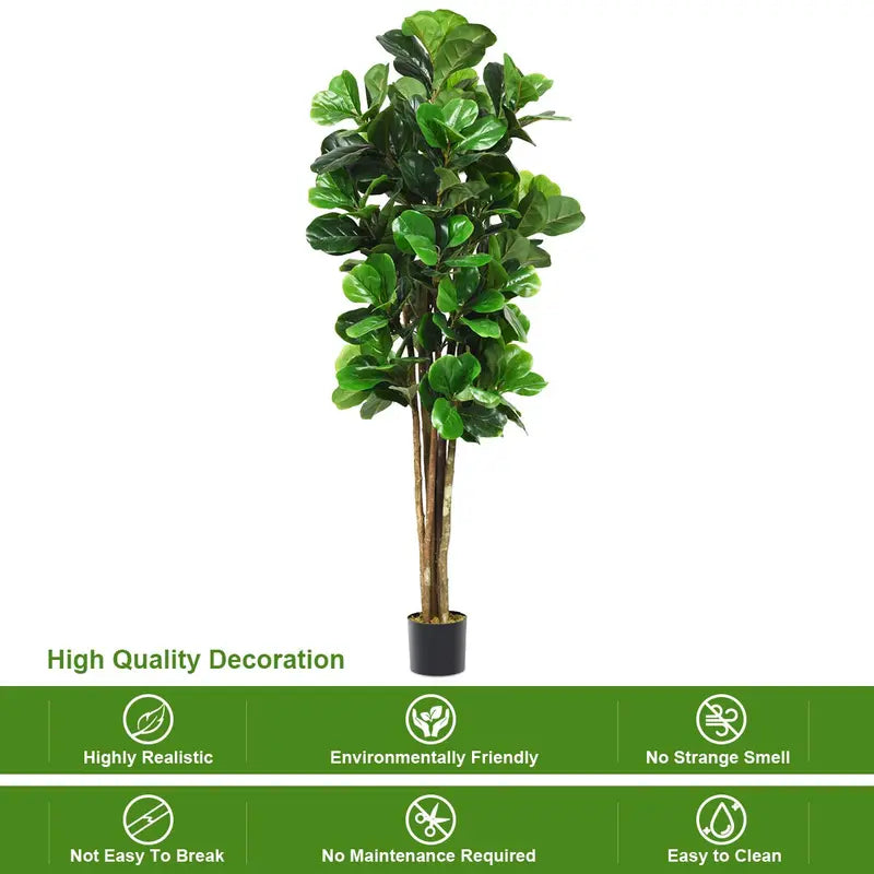 Lifelike Fiddle Leaf Fig Tree  Premium Fake Indoor Greenery Plant