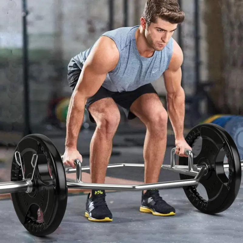 56-Inch Folding Hex Trap Bar  Chrome-Plated Deadlift and Weightlifting Bar with Dual Handles