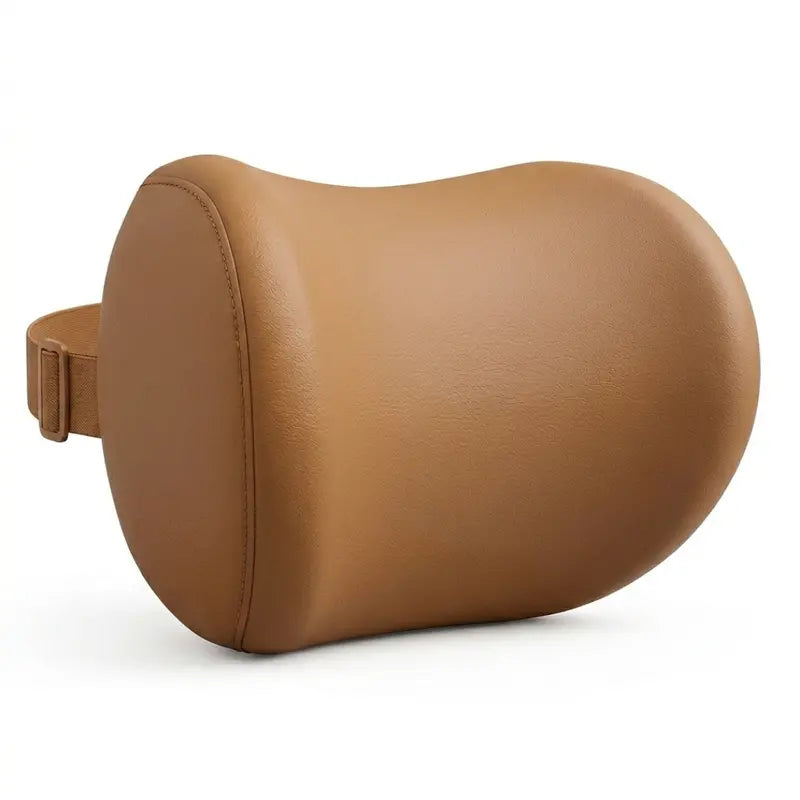 Adjustable Memory Foam Neck Pillow for Cars — Leather-Finish Cover & Secure Strap System