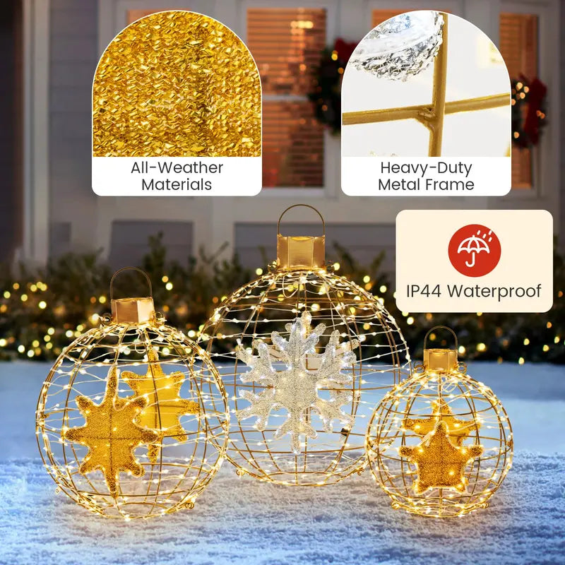 Three Pre-Lit Hanging or Ground Lantern Balls — 732 Bright LEDs, Includes Zip Ties and Stakes