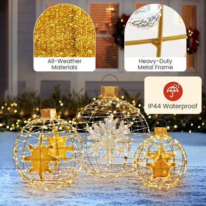 Three Pre-Lit Hanging or Ground Lantern Balls — 732 Bright LEDs, Includes Zip Ties and Stakes