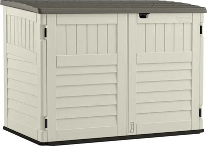 Suncast BMS4700 UV-Resistant Resin Storage Shed  Off-White/Gray Double-Door Structure (70.5″W x 44.25″D x 52″H)