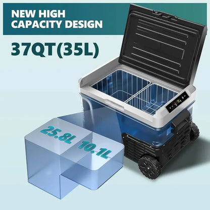EUHOMY 35L Portable 12V Refrigerator-Freezer  Dual-Voltage DC/AC, -4°F to 68°F, Wheels & Baskets