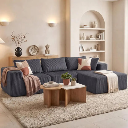 DUMOS Cloud Sectional Sofa  108″ Boneless L-Shaped Modular Couch in Grey (Left Chaise)