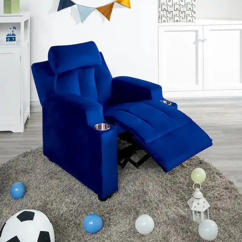 Deluxe Kids Recliner  Microfiber Youth Lounger with Footrest, Headrest, and Dual Cup Holders (Ages 3+)