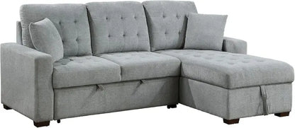 Modern L-Shaped Sleeper Sectional Sofa with Right-Side Storage Chaise and Pull-Out Bed  Gray Fabric