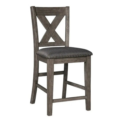 7-Piece Dining Set with Lattice-Back Chairs  Dark Gray Wood Frame & Polyester Upholstery