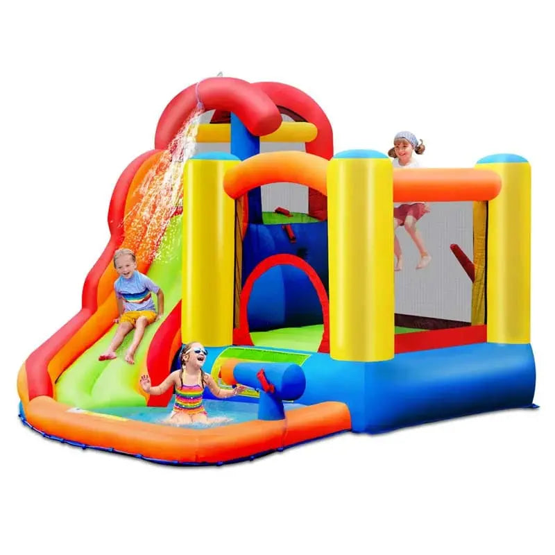6-in-1 Inflatable Water Play Center  Slide, Bounce House, Trampoline & More with 740W Blower