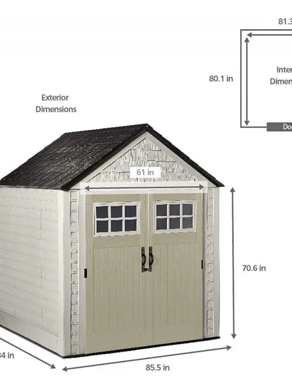 Rubbermaid 7 ft x 7 ft Outdoor Storage Shed  Weather-Resistant Resin Garden Shed with Windows and Utility Hooks (Sand)