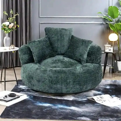 Chenille High-Back Lazy Sofa with Three Decorative Pillows and Oversized Bean Bag Companion