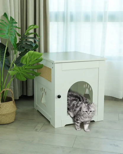 WellMall Cat Litter Box Enclosure, Cat House Side Table,Night Stand Pet House, Indoor Cat House-White