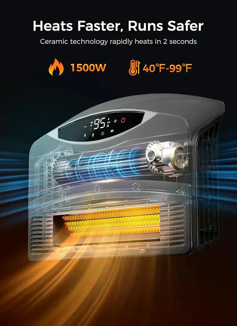 Dual-Mode 1500W Electric Heater: WiFi & Remote-Controlled Wall-Mount or Floor-Standing Design