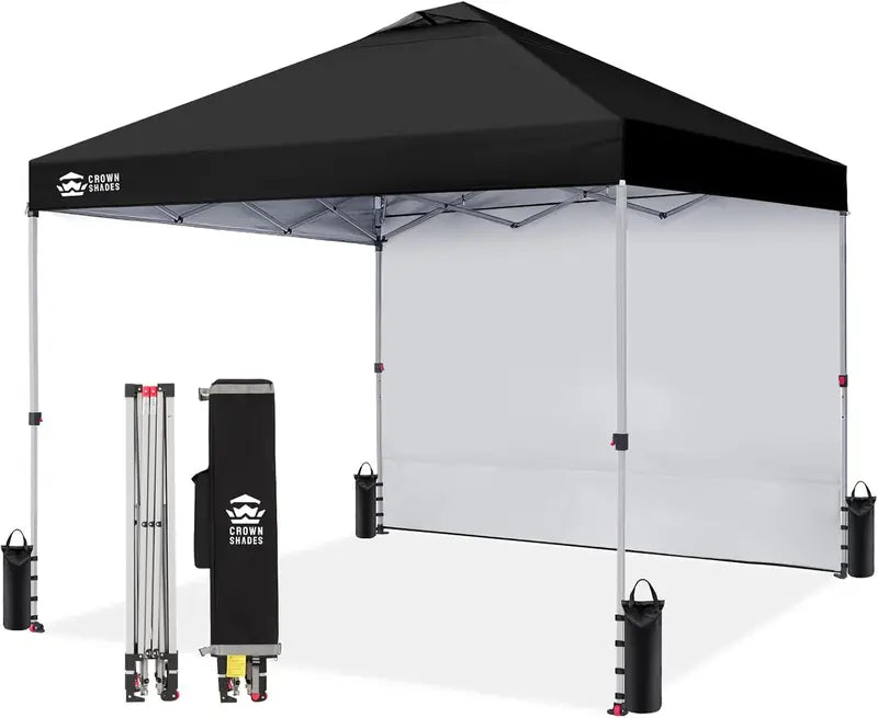 CROWN SHADES 10′ x 10′ Pop-Up Canopy with Single Sidewall: Portable Event Shelter for Parties, Campgrounds, and Outdoor Markets — Includes STO-N-Go Carry Bag