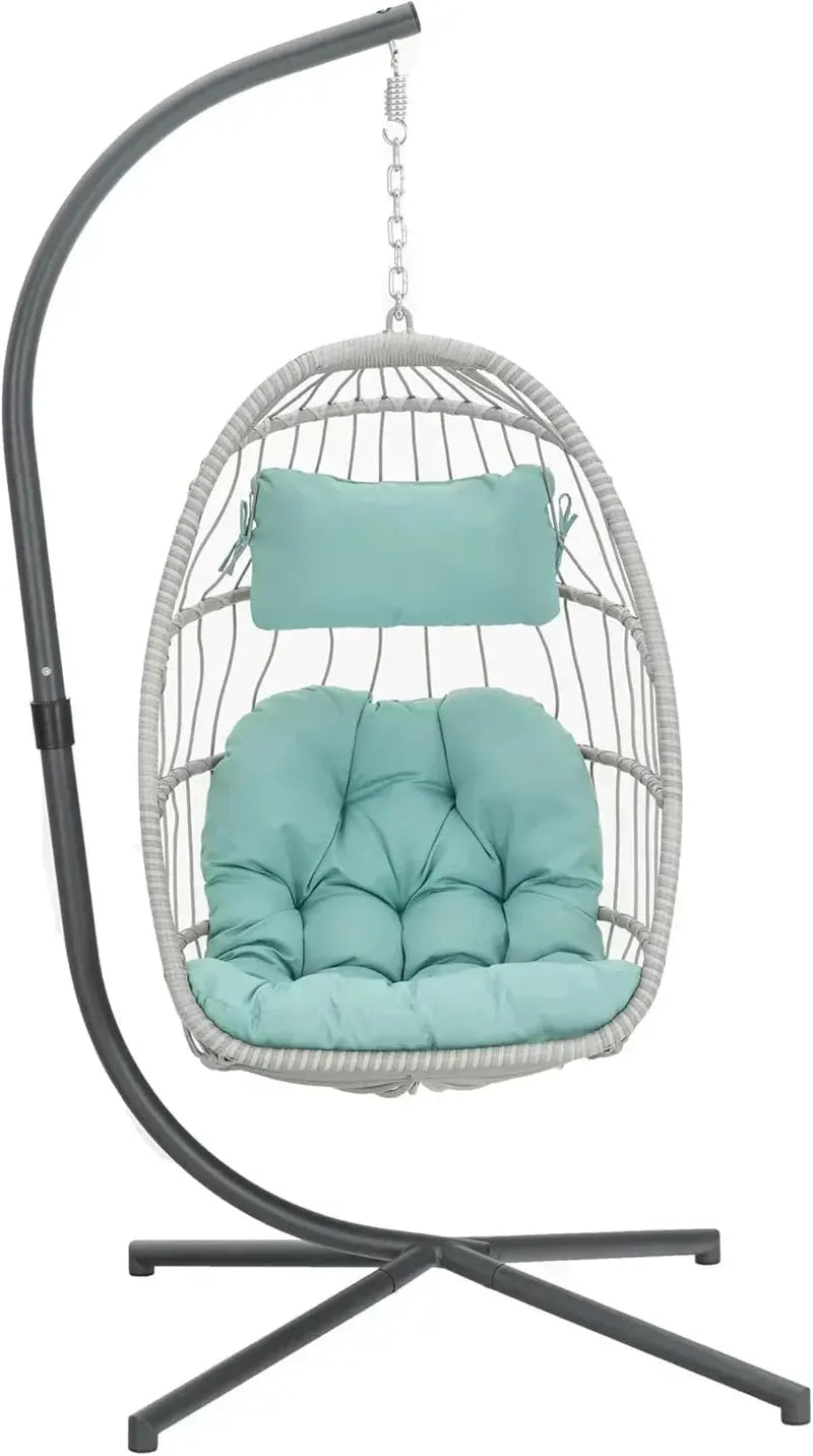Yechen All-Weather Wicker Egg Hanging Chair with Stand — Indoor/Outdoor Swinging Seat