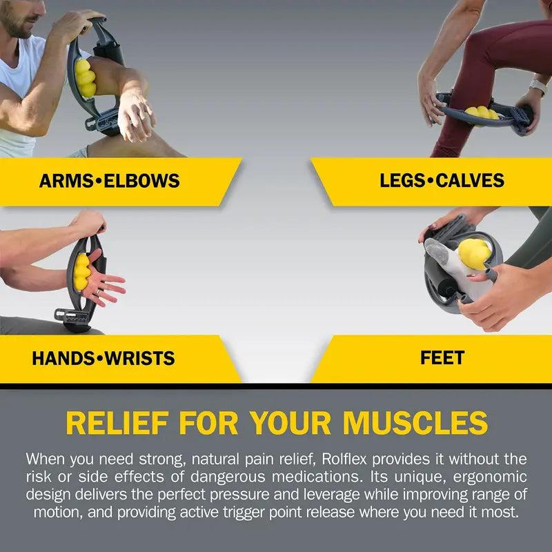 Rolflex Muscle Relief Massager for Forearm, Wrist, Hand, Leg & Calf  Ergonomic Design, Adjustable Pressure