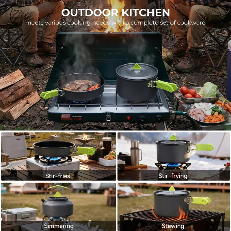 Lightweight 4-Piece Aluminum Camp Cookware Kit for Small Groups