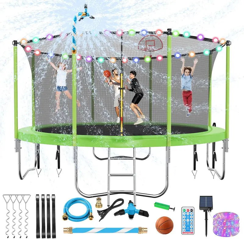 16-Foot Upgraded Trampoline with Enclosure Net and Adjustable Basketball Hoop