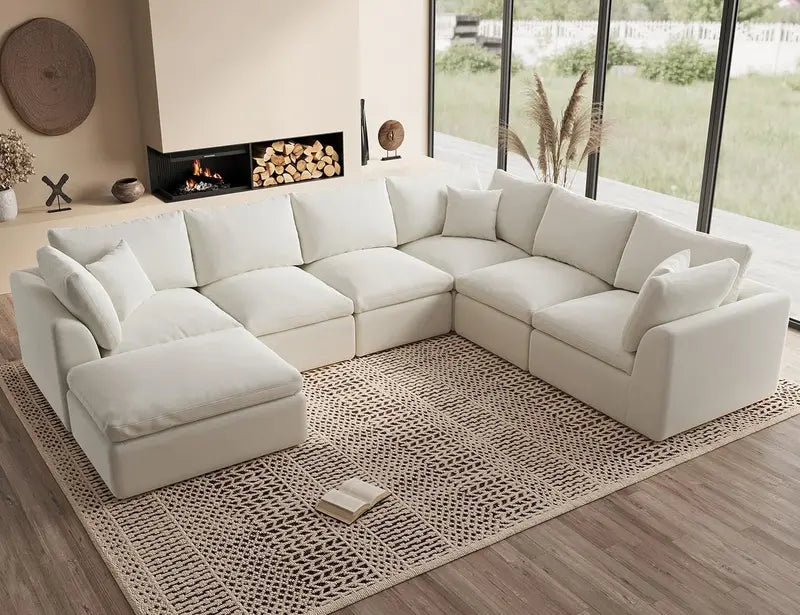 110-Inch Cloud Sectional Sofa  Modular L-Shape Living Room Seating with Deep Seats