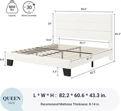 Allewie King Platform Bed Frame  Velvet-Upholstered Headboard with Solid Wood Slats