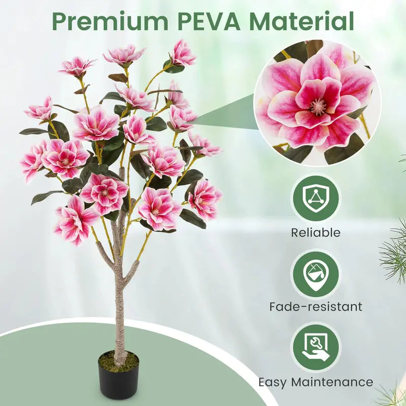 51-Inch Magnolia Artificial Tree  Lifelike Silk Foliage and Blossoms in a Decorative Planter