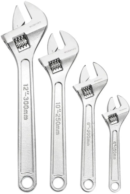 WORKPRO 4-Piece Forged, Heat-Treated Adjustable Wrench Set