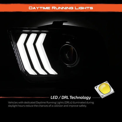 AKKON LED Daytime Running Light Headlights  Black Projector Style for 20052009 Ford Mustang (Pair)