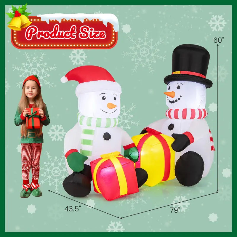 5-Foot Dual-Snowman Inflatable — LED-Illuminated Outdoor Christmas Display Holding Gift Boxes