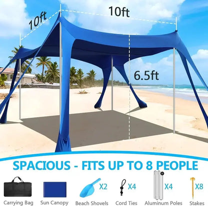 10′ x 10′ Heavy-Duty Beach Tent with UPF 50+ Sun Protection  Portable Sand Anchor Canopy Shelter