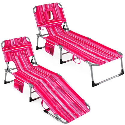 Adjustable Beach Lounge Chair  Folding Sun Lounger with 4-Position Reclining Backrest