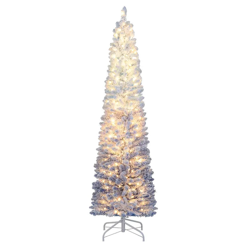 6-Foot or 7-Foot Blue Gradient Snow-Flocked Christmas Tree with Integrated Warm White LED Lighting