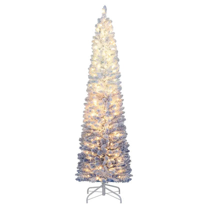 6-Foot or 7-Foot Blue Gradient Snow-Flocked Christmas Tree with Integrated Warm White LED Lighting