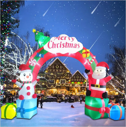 ZXSWONLY 12.5FT Christmas Inflatable Archway with Santa &amp; Snowman, LED Lit, Weather Resistant Polyester for Indoor/Outdoor Holiday Decor