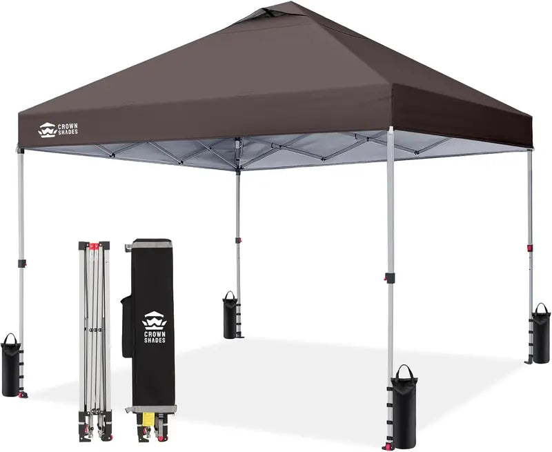 CROWN SHADES 10′ x 10′ Beach Canopy Tent: One-Push Deployment, Silver-Coated UV-Reflective Top, Three-Height Adjustment, and Sandbag Stability System