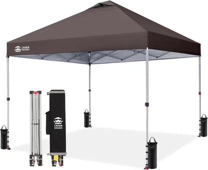 CROWN SHADES 10′ x 10′ Beach Canopy Tent: One-Push Deployment, Silver-Coated UV-Reflective Top, Three-Height Adjustment, and Sandbag Stability System